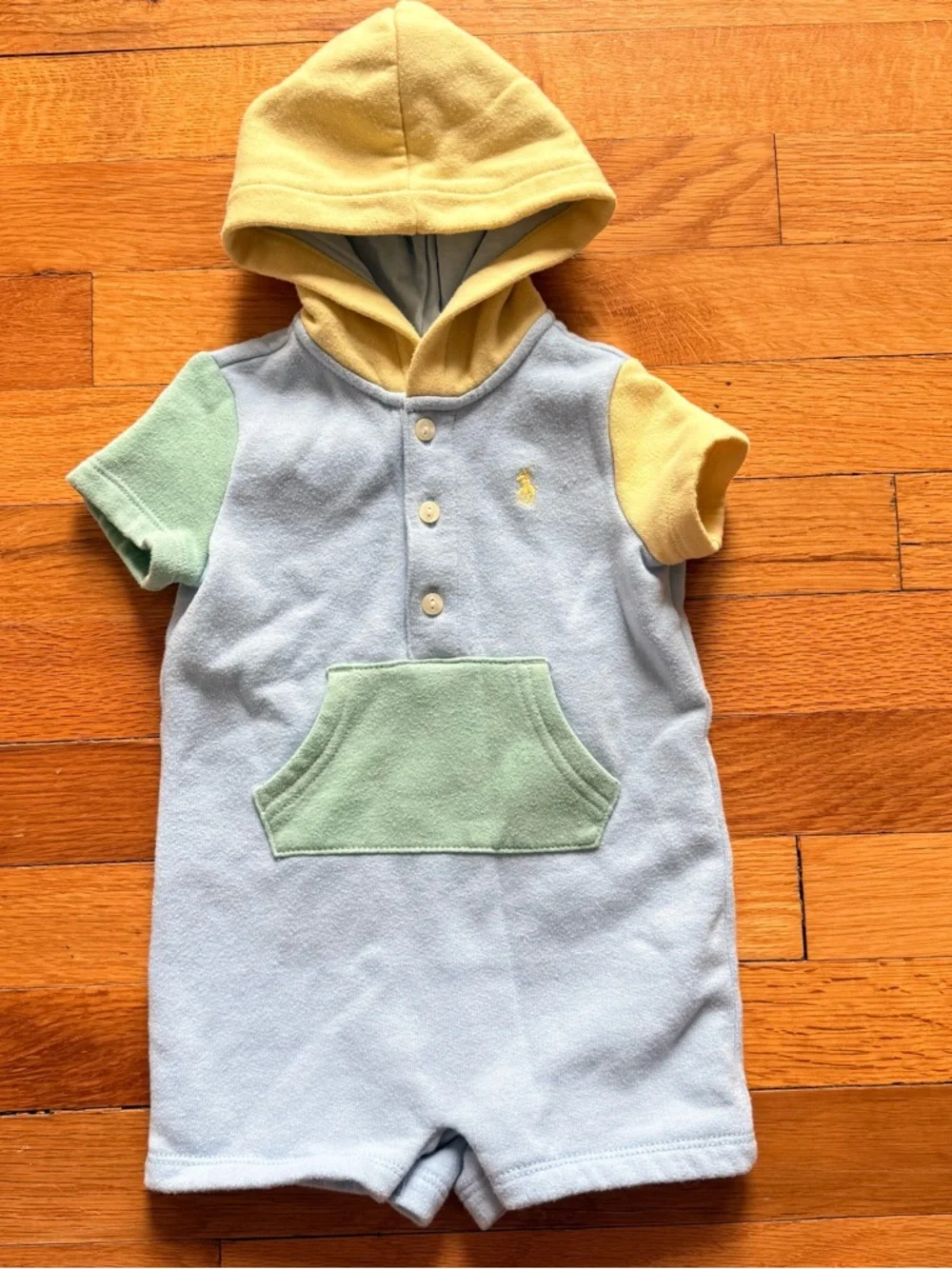 Ralph Lauren‎ Baby Boys Color Blocked Fleece Hooded Shortall Size 6 Months